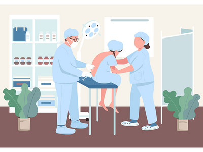 脊柱平面彩色病媒图解中的麻醉(Anesthesia in spine flat color vector illustration)