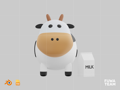 牛 - 可爱的 3D 动物（正面）(Cow - Cute 3D Animal (front))