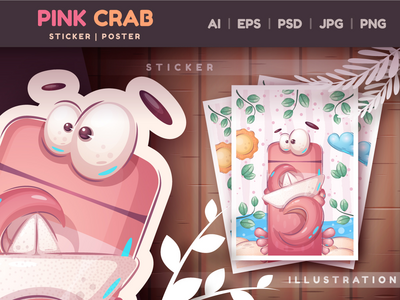 螃蟹动物贴纸|卡通人物 PNG(Crab Animal Sticker | Cartoon Character PNG)