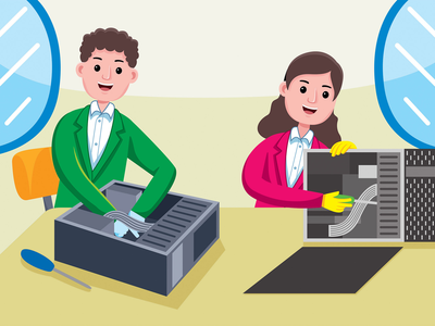 计算机技术员职业矢量图(Computer Technician Profession Vector Illustration)