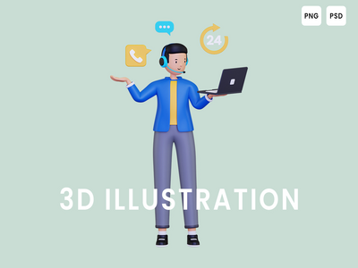 呼叫中心操作员 3D 插图(Call center operator 3D Illustration)