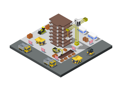 建设中的建筑等距(Building under construction isometric)