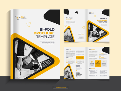 以 A4 格式清洁企业双折业务宣传册设计模板。(Clean corporate bi fold business brochure design template in A4 format.)