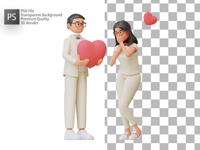 情侣浪漫，3D 渲染(Couple Romantic, 3D Render)