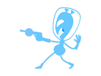 具有冲击波半平面彩色矢量字符的愤怒外星人(Angry alien with blaster semi flat color vector character)