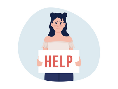 焦虑的女孩 2d 矢量隔离插图(Anxious girl 2D vector isolated illustration)