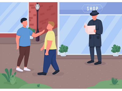 罪犯平面彩色矢量图(Criminals flat color vector illustration)