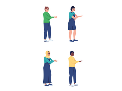 恼怒的青少年半平面彩色矢量字符集(Annoyed teenagers semi flat color vector characters set)