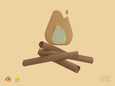 篝火 - 3D 旅行和假日插画包（正面）(Bonfire - 3D Travel & Holiday Illustration Pack (front))