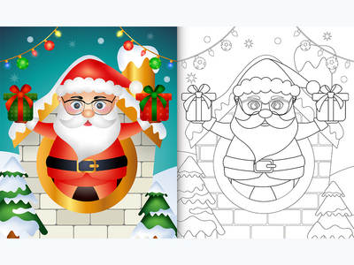 带有可爱圣诞老人圣诞人物的图画书(coloring book with a cute santa clause christmas characters)