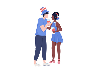 身着民族色彩半平面彩色矢量人物服装的情侣(Couple dressed in apparel of national colours semi flat color vector characters)