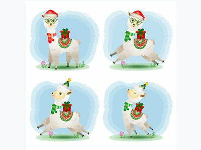 一个可爱的羊驼圣诞人物系列(a cute alpaca christmas characters collection)
