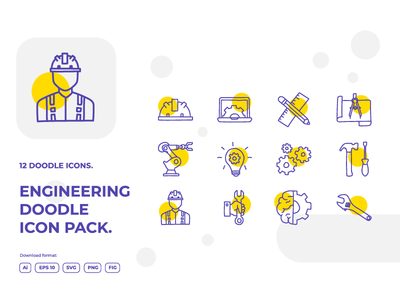 12 个工程和建筑涂鸦插图图标集(12 engineering and architecture doodle illustrations icon set)