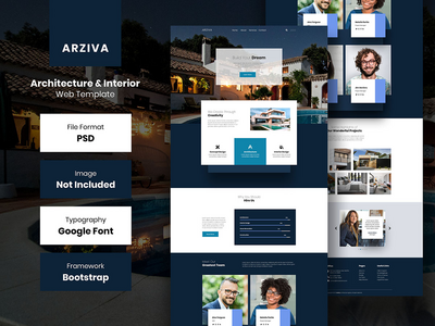 ARZIVA - 建筑与室内网页登陆页面 Psd 模板(ARZIVA - Architecture & Interior Web Landing Page Psd Template)