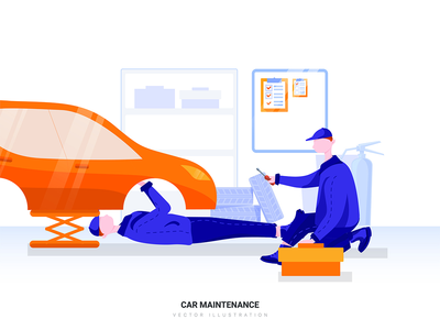 汽车维修矢量图(Car Maintenance Vector Illustration)