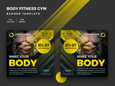 身体健身健身房横幅模板(Body Fitness Gym Banner Template)