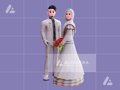 3d 婚礼情侣人物插图(3d wedding couple character illustration)