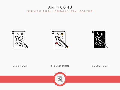 艺术图标设置矢量图和实线图标线条样式(Art icons set vector illustration with solid icon line style)