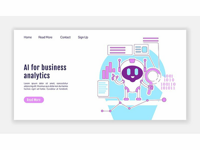用于业务分析登陆页面平面轮廓矢量模板的 AI(AI for business analytics landing page flat silhouette vector template)