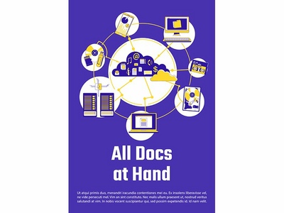 手头上的所有文档海报平面轮廓矢量模板(All docs at hand poster flat silhouette vector template)