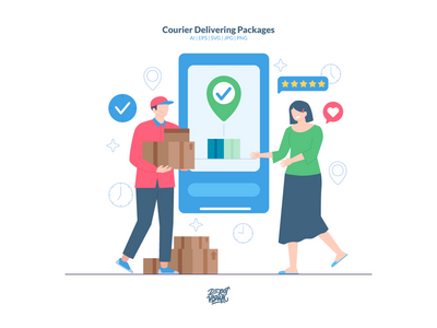 快递包裹-电子商务插图(Courier Delivering Packages - eCommerce Illustration)