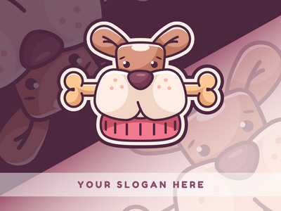 卡通人物动物狗带骨-标识(Cartoon Character Animal Dog With Bone - Logotype)