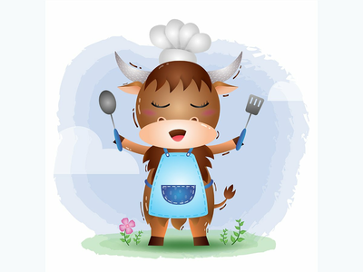 一个可爱的小水牛厨师(a cute little buffalo chef)