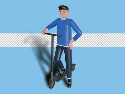 3d 骑摩托车的角色的插图。高级 psd(3d illustration of a character riding a scooter. premium psd)