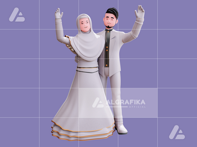 3d 婚礼情侣人物插图(3d wedding couple character illustration)