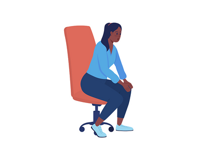 坐在椅子上的惊奇女人半平面彩色矢量字符(Amazed woman sitting in chair semi flat color vector character)
