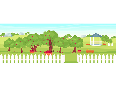 苹果园平面彩色矢量图(Apple orchard flat color vector illustration)