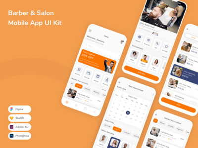 理发师和沙龙移动应用程序 UI 套件(Barber & Salon Mobile App UI Kit)