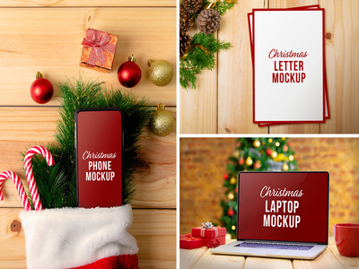 圣诞装置和字母样机套装(Christmas Device & Letter Mockup Set)