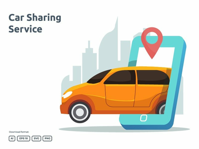 汽车共享或在线出租车插图概念(Car sharing or online taxi illustration concept)