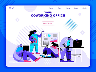 联合办公平面概念登陆页面标题(Coworking Office Flat Concept Landing Page Header)