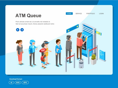 Atm 队列等距登陆页面(Atm queue isometric landing page)