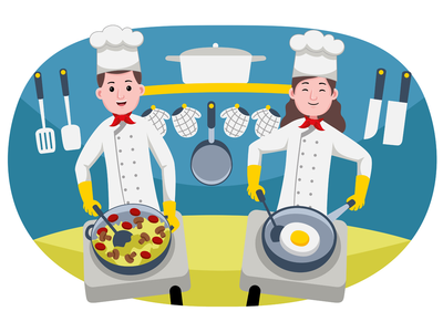 厨师夫妇职业矢量图(Chefs Couple Profession Vector Illustration)