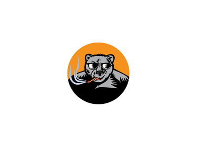 黑熊 太阳镜 Cigar Circle 木刻(Black Bear Sunglasses Cigar Circle Woodcut)