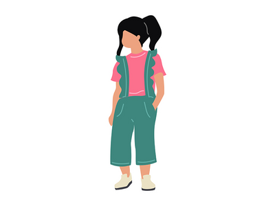 穿着连身衣半平面彩色矢量字符的男孩女孩(Boyish girl wearing jumpsuit semi flat color vector character)