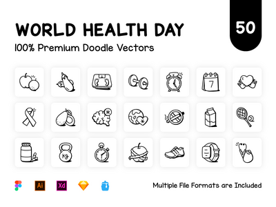 50 涂鸦世界卫生日矢量图标(50 Doodle World Health Day Vector Icons)
