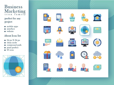 带有扁平风格的商业营销图标(Business Marketing Icon With Style Flat)