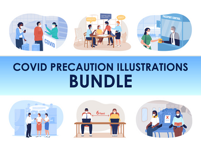 Covid 预防措施插图包(Covid precaution illustrations bundle)