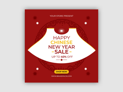 中国新年社交媒体横幅设计模板(Chinese new year social media banner design template)
