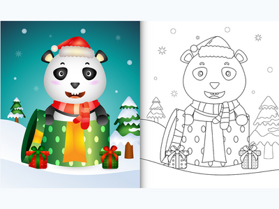 带有可爱熊猫圣诞节的图画书(coloring book with a cute panda christmas)