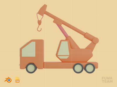 起重机卡车 - 3D 施工图（前）(Crane Truck - 3D Construction Illustration (front))