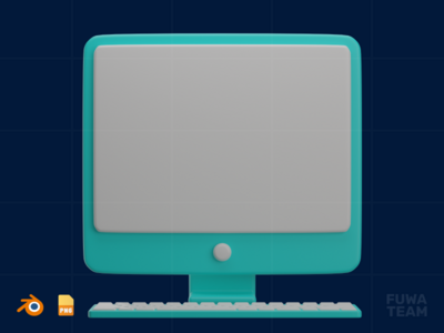 计算机 - 3D 平面设计插图（正面）(Computer - 3D Graphic Design Illustration (front))