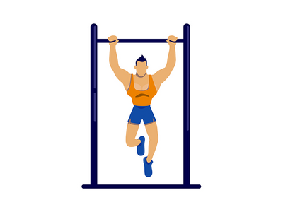 运动员在酒吧平面颜色矢量无面人物上锻炼(Athlete exercising on bar flat color vector faceless character)