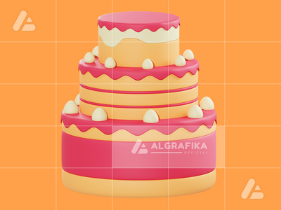 3d 插图生日蛋糕对象(3d illustration birthday cake object)