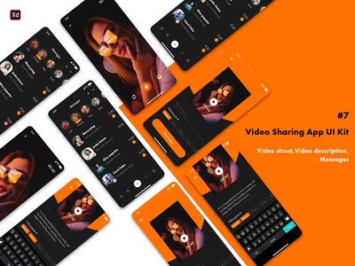 #7 - 视频分享应用程序 UI 套件（视频拍摄、视频描述和消息）(#7 - Video Sharing App Ui Kit (Video shoot,Video description and Messages))