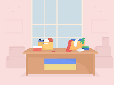 为乌克兰难民收集基本服装平面矢量图(Collecting essential clothing for ukrainian refugees flat vector illustration)